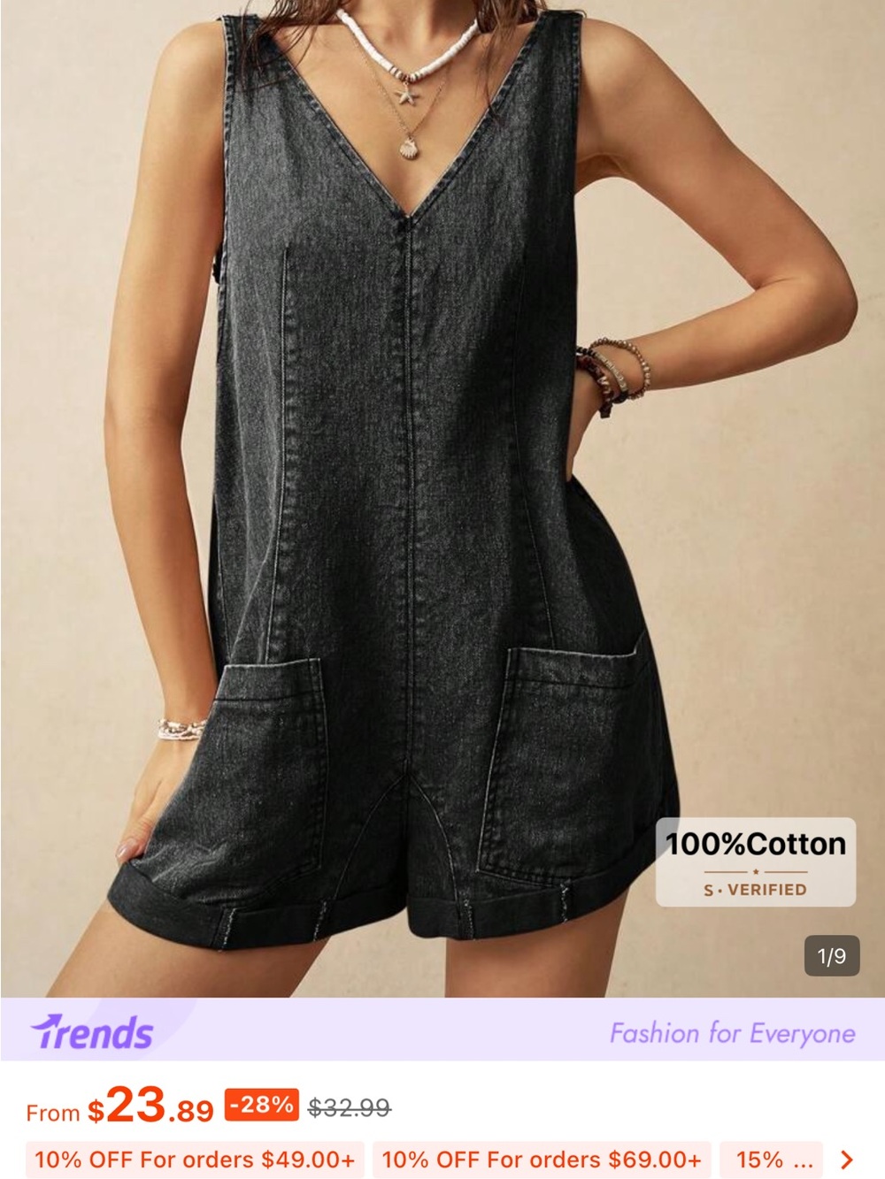 Black Denim V-Neck Women’s Romper Jeans